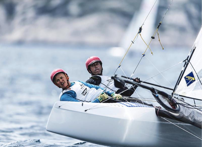 Iker Martinez on the helm with crew Olga Maslivets - Nacra 17 at the Sailing World Cup Marseille earlier in 2018 photo copyright Sailing Energy / World Sailing taken at  and featuring the Nacra 17 class