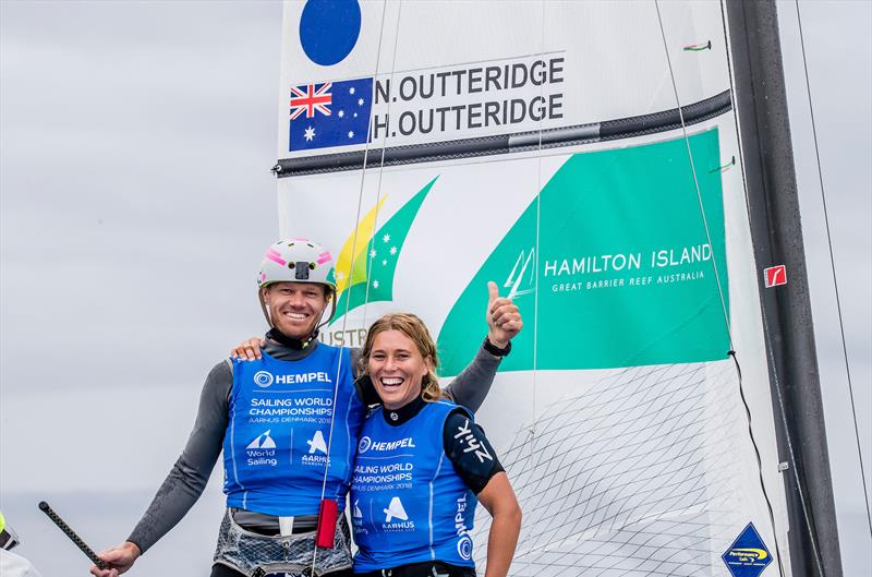 Nathan and Haley Outteridge (AUS) - Nacra 17 - Day 11 - Hempel Sailing World Championships, Aarhus, Denmark, August 2018 photo copyright Sailing Energy / World Sailing taken at  and featuring the Nacra 17 class