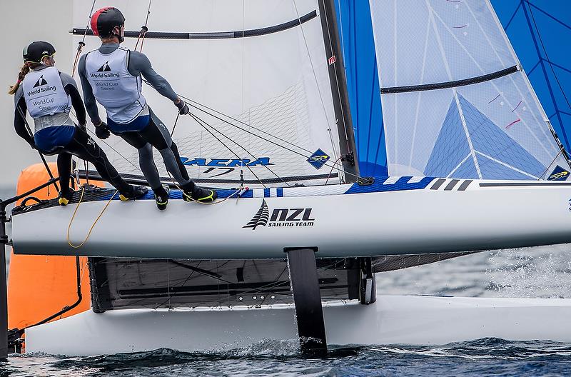 Gemma Jones and Jason Saunders (NZL) - Nacra 17 - Day 3 Sailing World Cup, Enoshima - August 13, 2018 photo copyright Jesus Renedo / Sailing Energy / World Sailing taken at  and featuring the Nacra 17 class