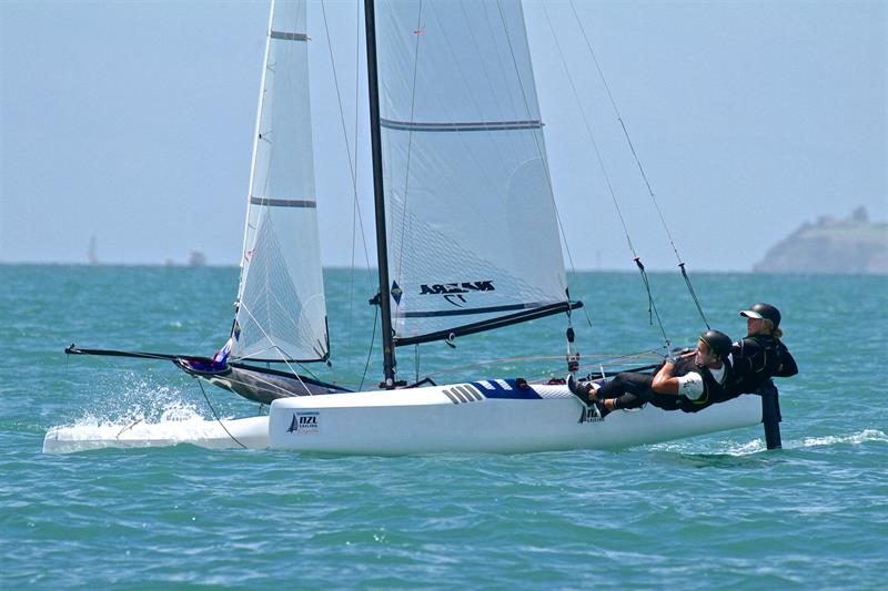 Olivia Mackay and Mica Wilkinson - Nacra 17 - Oceanbridge NZL Sailing Regatta - Day 2 - February 2 photo copyright Richard Gladwell taken at Royal Akarana Yacht Club and featuring the Nacra 17 class