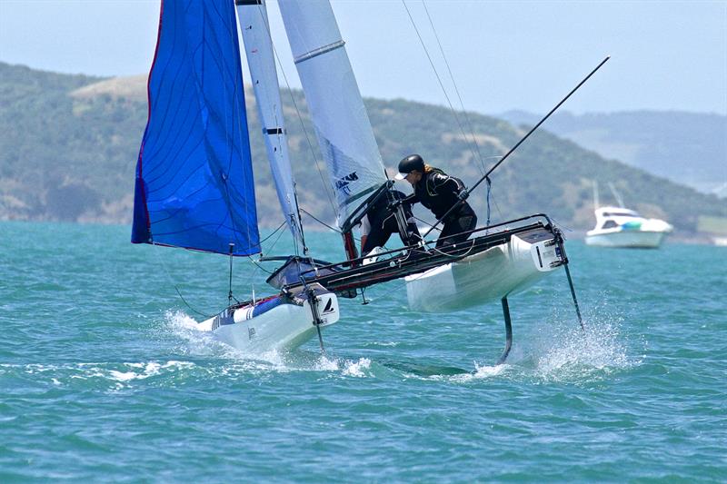 Olivia Mackay and Mica Wilkinson - Nacra 17 - Oceanbridge NZL Sailing Regatta - Day 2 - February 2 photo copyright Richard Gladwell taken at Royal Akarana Yacht Club and featuring the Nacra 17 class