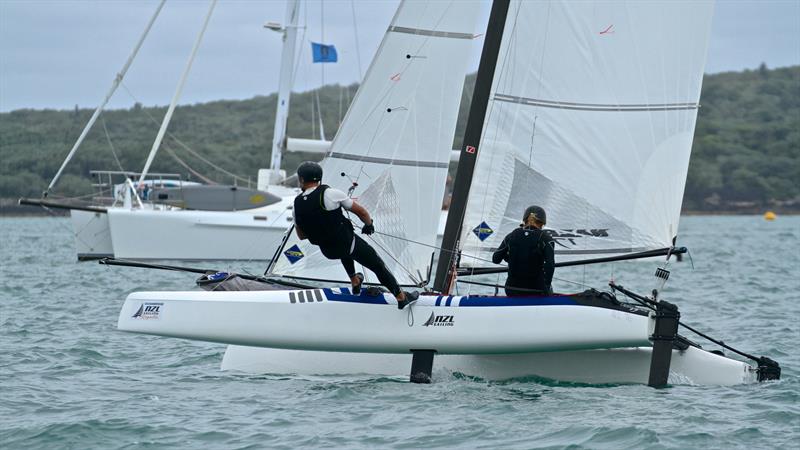 Nacra 17 start - Oceanbridge NZL Sailing Regatta - Day 2 - February 2 photo copyright Richard Gladwell taken at Royal Akarana Yacht Club and featuring the Nacra 17 class