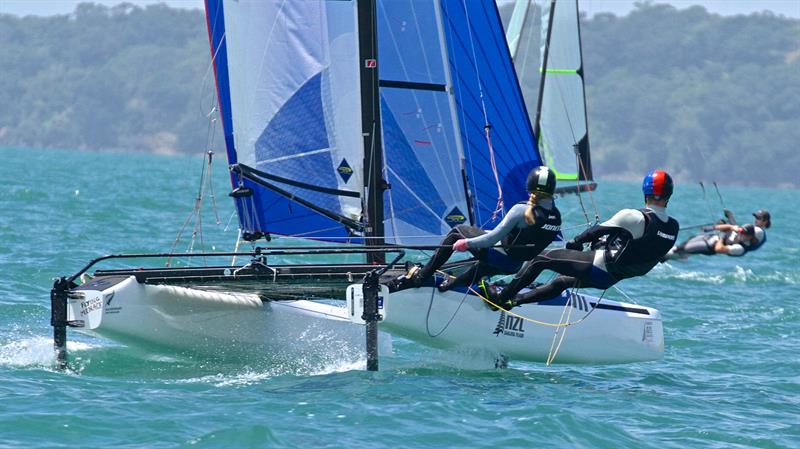 Gemma Jones and Jason Saunders - Nacra 17 - Oceanbridge NZL Sailing Regatta - Day 2 - February 2 photo copyright Richard Gladwell taken at Royal Akarana Yacht Club and featuring the Nacra 17 class