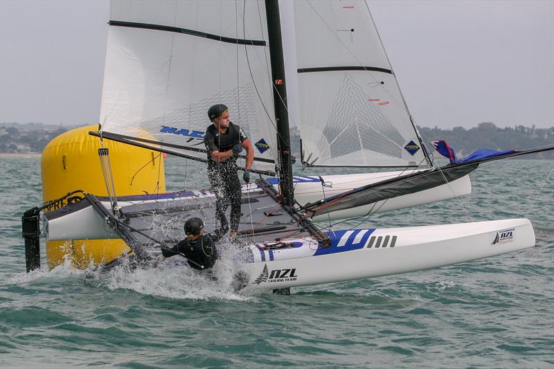 Olivia Mackay and Micah Wilkinson - Nacra 17 - Day 3 - Oceanbridge NZL Sailing Regatta, February 2019 - photo © Michael Brown, Yachting New Zealand