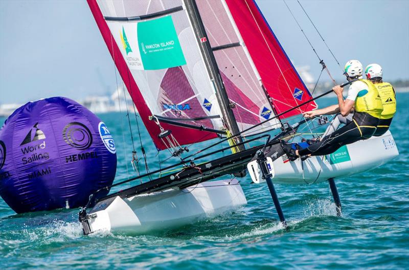 Jason Waterhouse and Lisa Darmanin - 2019 Hempel World Cup Series Miami photo copyright Sailing Energy / World Sailing taken at  and featuring the Nacra 17 class