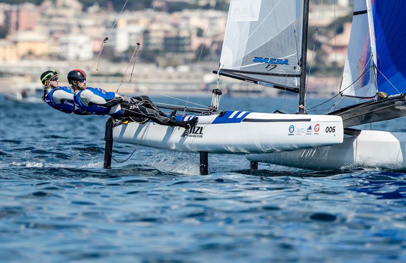 Gemma Jones and Jason Saunders- Nacra 17 - NZL- Day 4 - Hempel Sailing World Cup - Genoa - April 2019 photo copyright Jesus Renedo / Sailing Energy taken at Yacht Club Italiano and featuring the Nacra 17 class