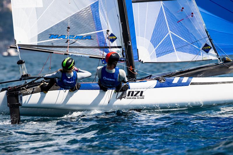 Gemma Jones and Jason Saunders- Nacra 17 - NZL- Day 4 - Hempel Sailing World Cup - Genoa - April 2019 photo copyright Jesus Renedo / Sailing Energy taken at Yacht Club Italiano and featuring the Nacra 17 class