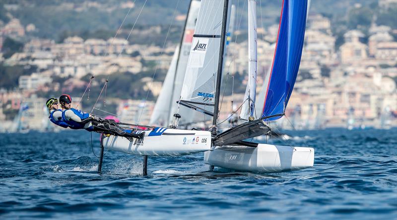 Gemma Jones and Jason Saunders - Nacra 17 NZL- Day 5 - Hempel Sailing World Cup - Genoa - April 2019 - photo © Jesus Renedo / Sailing Energy