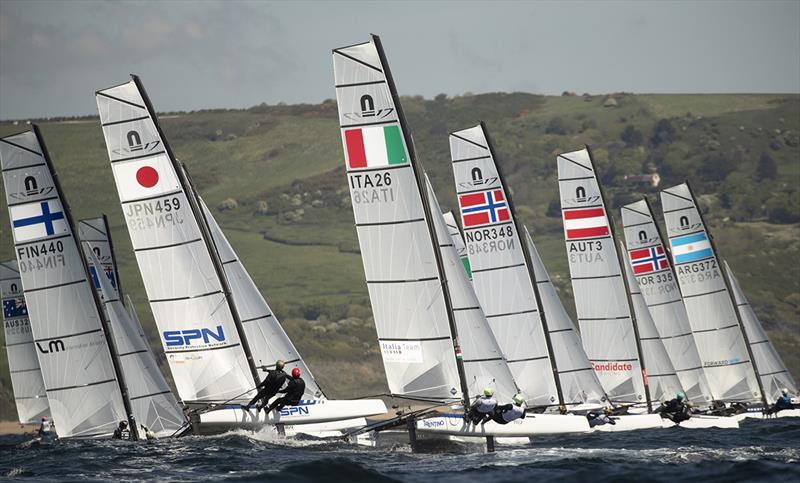 Nacra 17 fleet - 2019 Volvo 49er, 49erFX and Nacra 17 European Championships photo copyright Lloyd Images taken at Weymouth & Portland Sailing Academy and featuring the Nacra 17 class