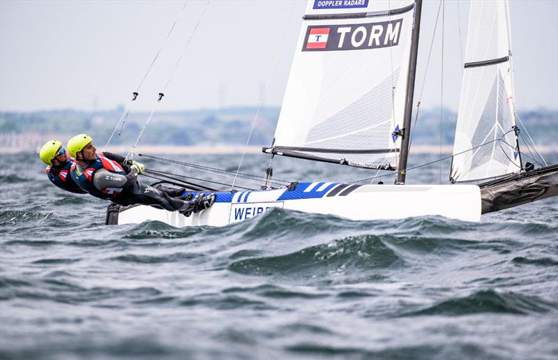 Day 4 of the Volvo Nacra 17, 49er and 49er FX European Championship photo copyright Drew Malcolm taken at Weymouth & Portland Sailing Academy and featuring the Nacra 17 class