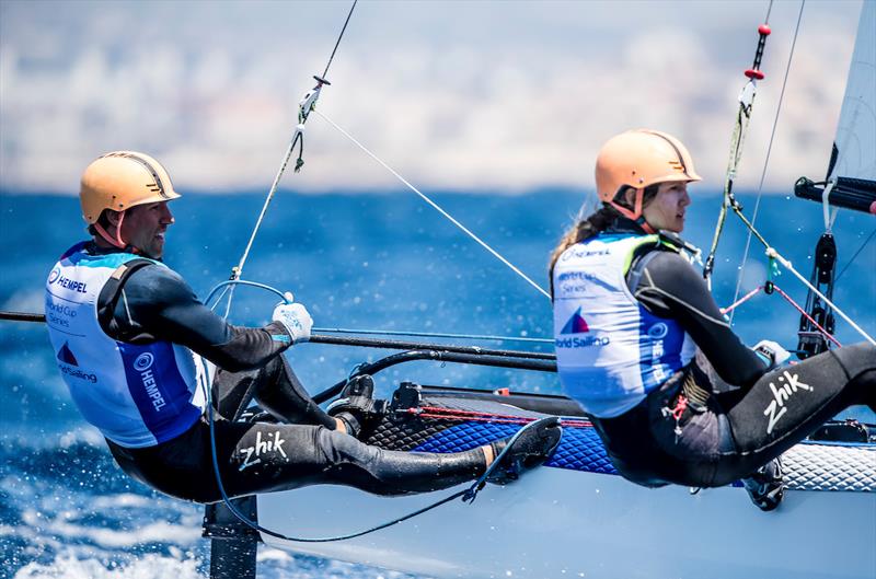 Javier Arribas and Ana Cristina Salinas (PER) on day 3 of the Hempel World Cup Series Final in Marseille photo copyright Sailing Energy / World Sailing taken at  and featuring the Nacra 17 class