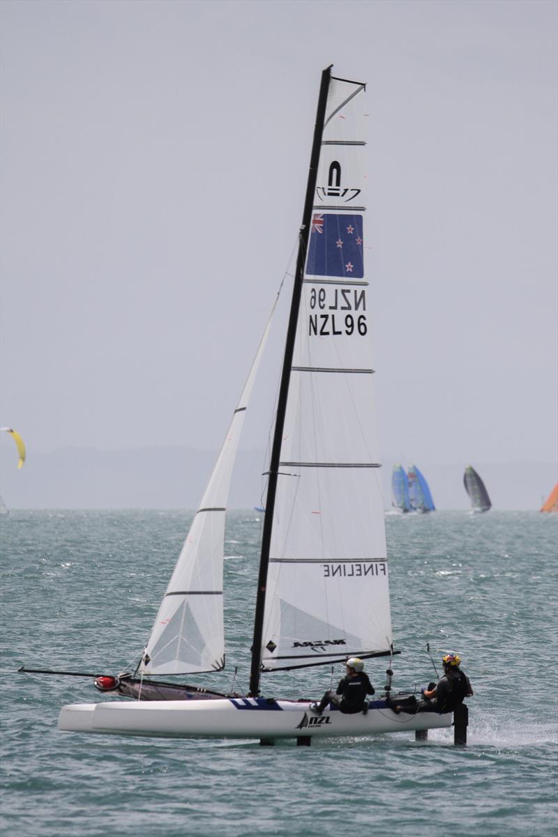 Erica Dawson and Micah Wilkinson on the Waitemata Harbour, November 20, 2019 photo copyright Richard Gladwell / Sail-World.com taken at Royal Akarana Yacht Club and featuring the Nacra 17 class