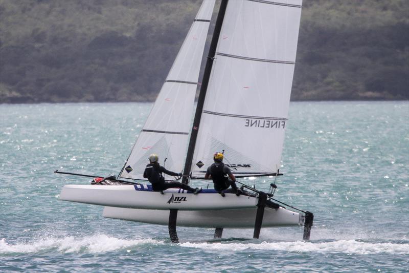 Erica Dawson and Micah Wilkinson on the Waitemata Harbour, November 20, 2019 photo copyright Richard Gladwell / Sail-World.com taken at Royal Akarana Yacht Club and featuring the Nacra 17 class