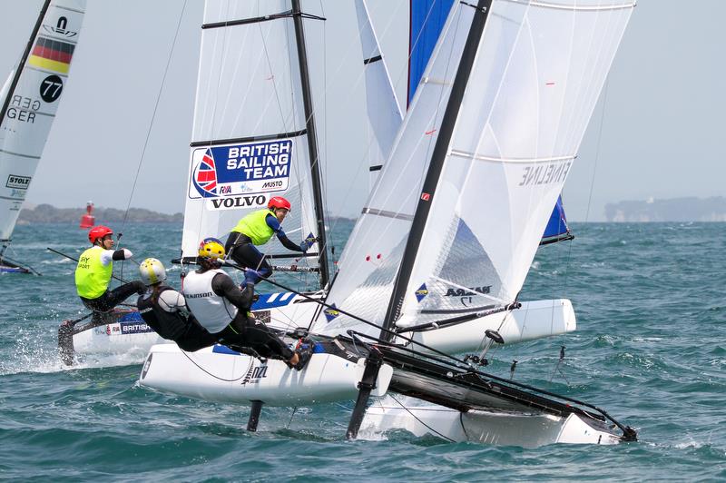 Mica Wilkson & Erica Dawson (NZL) - Nacra 17 - Hyundai Worlds - Day 4, December 6, , Auckland NZ photo copyright Richard Gladwell / Sail-World.com taken at Royal Akarana Yacht Club and featuring the Nacra 17 class