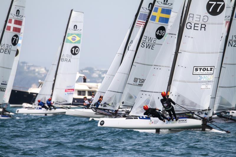 Paul Kohloff & Aliciia Stuhlemmer (GER) - Port tack start - Nacra 17 - Hyundai Worlds - Day 4, December 6, , Auckland NZ - photo © Richard Gladwell / Sail-World.com