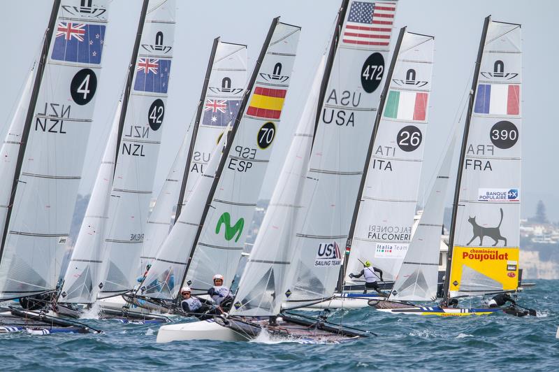 Nacra 17 - Hyundai Worlds - Day 4, December 6, 2019 , Auckland NZ photo copyright Richard Gladwell / Sail-World.com taken at Royal Akarana Yacht Club and featuring the Nacra 17 class