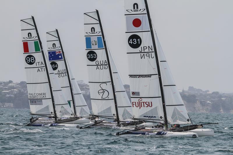 Nacra 17 - Hyundai Worlds - Day 4, December 6, 2019 , Auckland NZ photo copyright Richard Gladwell / Sail-World.com taken at Royal Akarana Yacht Club and featuring the Nacra 17 class