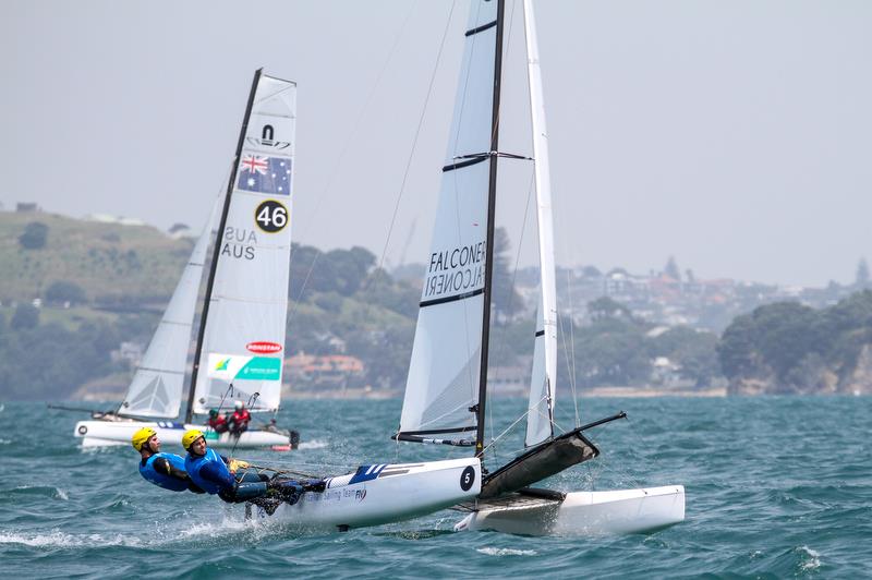 Vittorio Bissaro & Maelle Frascari (ITA) - Nacra 17 - Hyundai Worlds - Day 4, December 6, , Auckland NZ photo copyright Richard Gladwell / Sail-World.com taken at Royal Akarana Yacht Club and featuring the Nacra 17 class