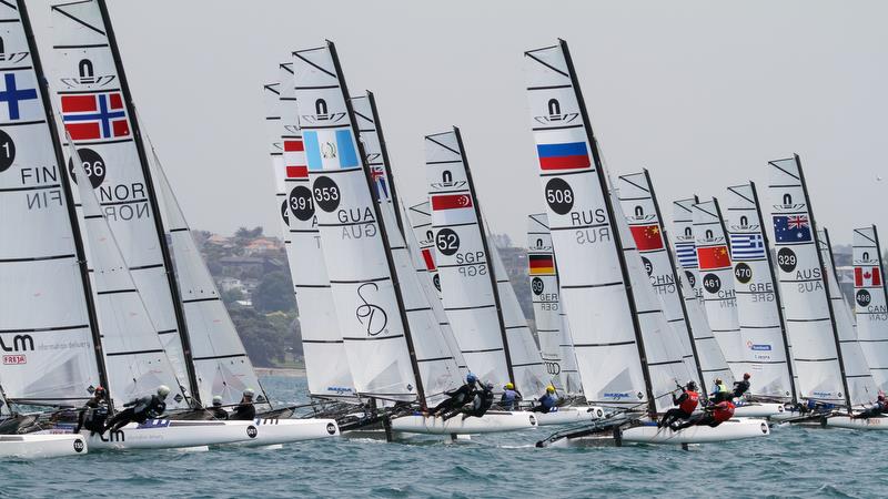 Nacra 17 - Hyundai Worlds - Day 4, December 6, 2019 , Auckland NZ photo copyright Richard Gladwell / Sail-World.com taken at Royal Akarana Yacht Club and featuring the Nacra 17 class