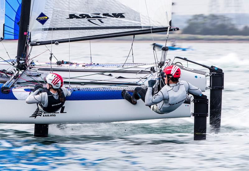 Nacra 17 - Day 1 - 2020 World Championships - Royal Geelong Yacht Club - February 2020 photo copyright Jesus Renedo / Sailing Energy / World Sailing taken at Royal Geelong Yacht Club and featuring the Nacra 17 class