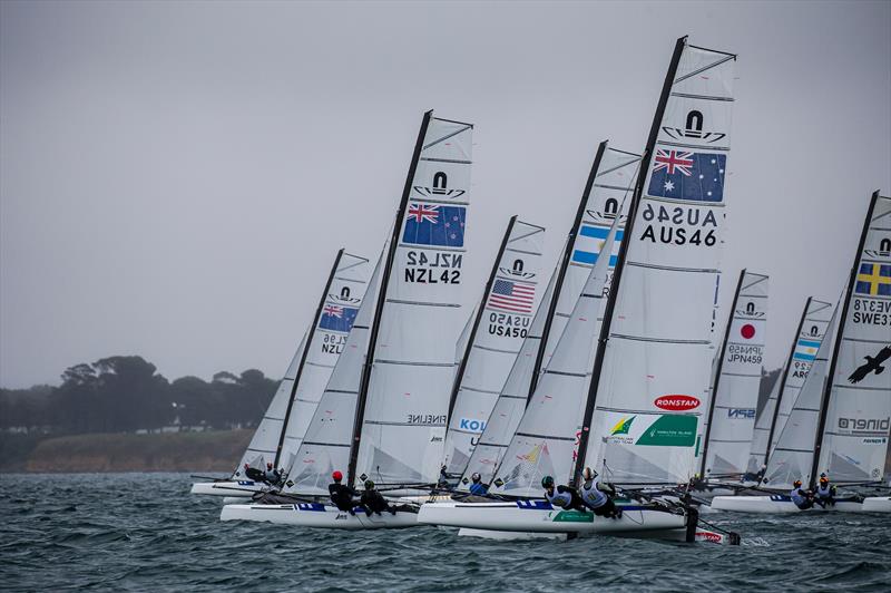 Liv Mackay and Jason Saunders - Nacra 17 - 2020 World Championships - Royal Geelong Yacht Club - February 202i photo copyright Jesus Renedo / Sailing Energy / World Sailing taken at Royal Geelong Yacht Club and featuring the Nacra 17 class