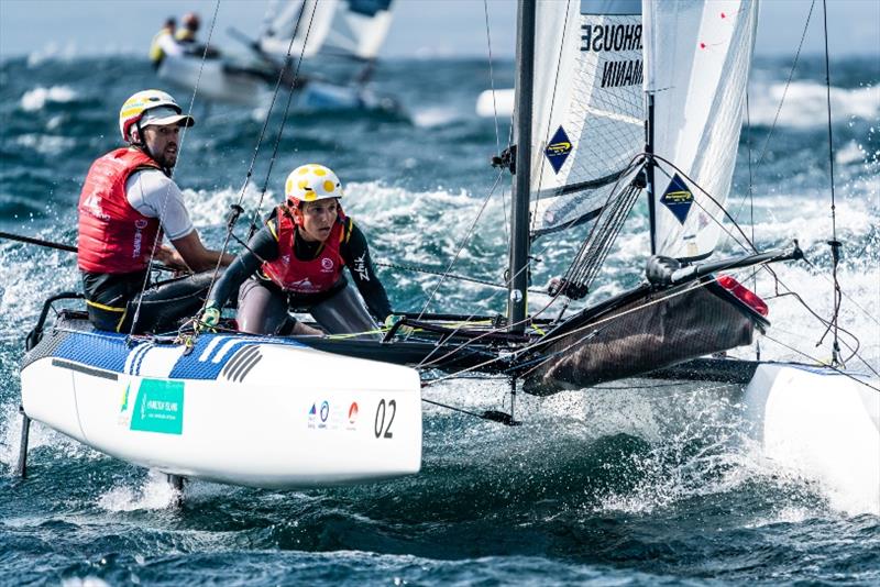 Jason Waterhouse and Lisa Darmanin competing at the Hempel World Cup Series in Enoshima photo copyright Beau Outteridge for Australian Sailing Team taken at  and featuring the Nacra 17 class