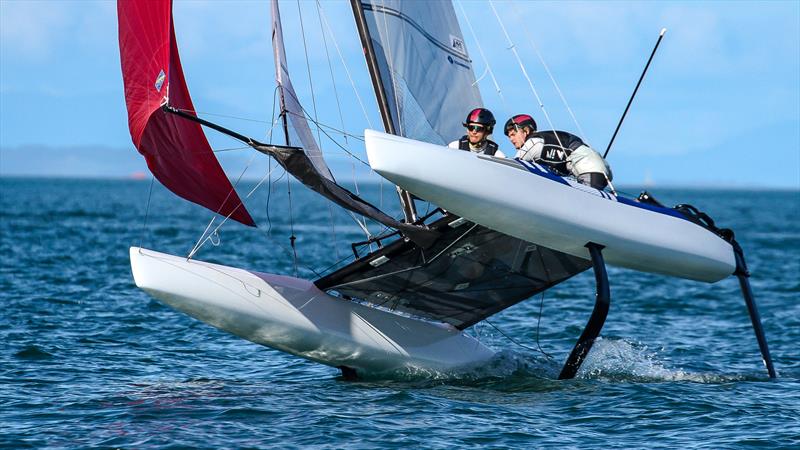 Oceanbridge NZL Sailing Regatta - Wakatere BC April 11, 2021 photo copyright Richard Gladwell / Sail-World.com / nz taken at Wakatere Boating Club and featuring the Nacra 17 class