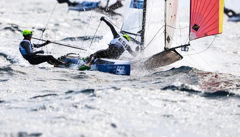 ESP Nacra 17 team on Tokyo 2020 Olympic Sailing Competition Day 5 photo copyright Sailing Energy / World Sailing taken at  and featuring the Nacra 17 class