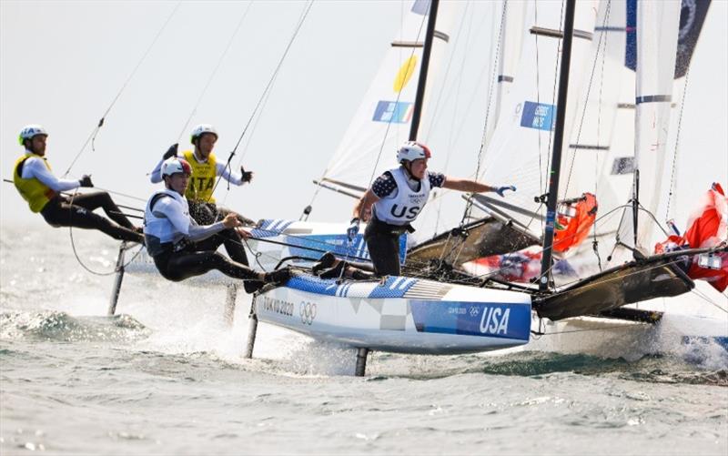 Riley Gibbs (Long Beach, Calif.) and Anna Weis (Fort Lauderdale, Fla.) - Tokyo 2020 Olympics, Day 5 photo copyright Sailing Energy / US Sailing taken at  and featuring the Nacra 17 class