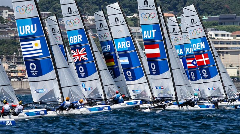 Nacra 17 start - Tokyo2020 - Day 8- August 1, - Enoshima, Japan - photo © Richard Gladwell / Sail-World.com / nz