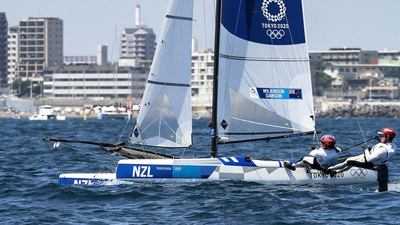 Micah Wilkinson and Erica Dawson (NZL), Nacra 17 - Tokyo2020 - Day 8- August 1, 2021 - Enoshima, Japan photo copyright Richard Gladwell - Sail-World.com / Photosport taken at Yachting New Zealand and featuring the Nacra 17 class