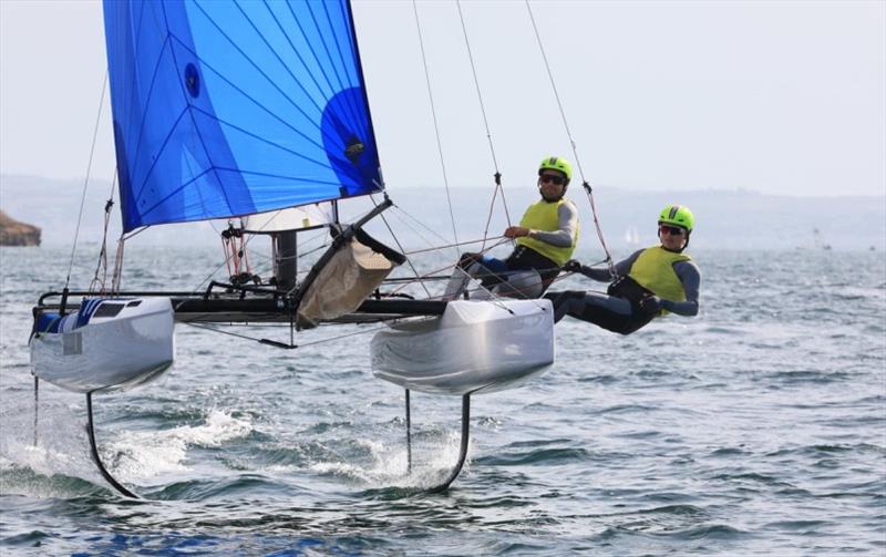 Gimson and Burnet (GBR) riding high photo copyright Nikos Pantis taken at  and featuring the Nacra 17 class