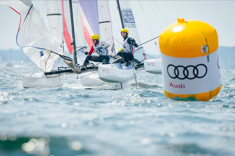 Italians Bissaro/Frascari won the Medal Race and grabbed Nacra 17 bronze at Kiel Week photo copyright Sascha Klahn / Kieler Woche taken at Kieler Yacht Club and featuring the Nacra 17 class