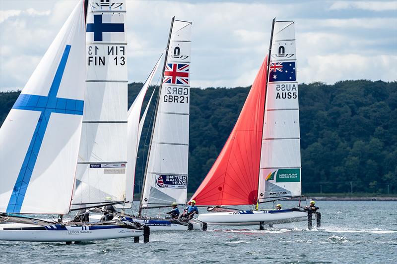 Jason Waterhouse and Lisa Darmanin get amongst it in the Nacra 17 Medal Race - 49er, 49erFX and Nacra 17 European Championships photo copyright Beau Outteridge taken at  and featuring the Nacra 17 class