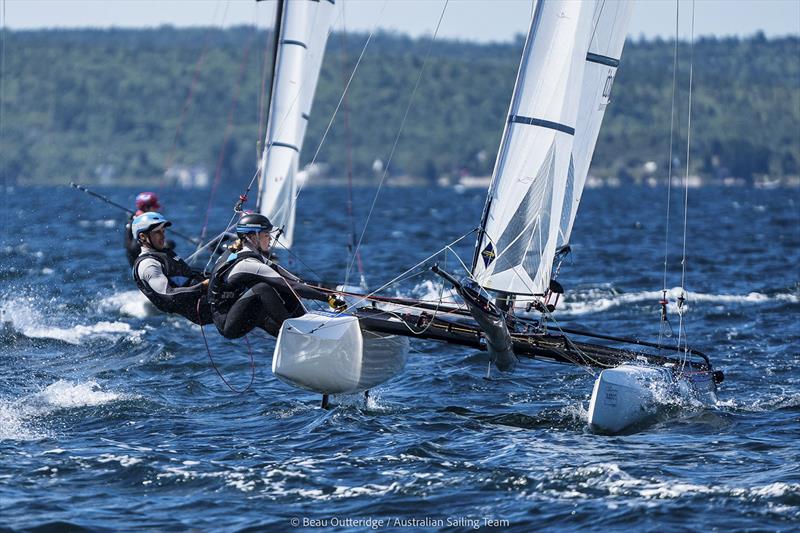 Brin Liddell and Rhiannan Brown at the Nacra 17 World Championships in Hubbards, NS, Canada - photo © Beau Outteridge