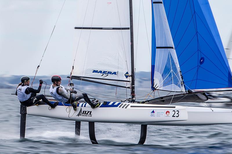 Jason Saunders (crew) with Gemma Jones sailing in the first event of the 2019 World Cup Series, at Enoshima, Japan - photo © Sailing Energy