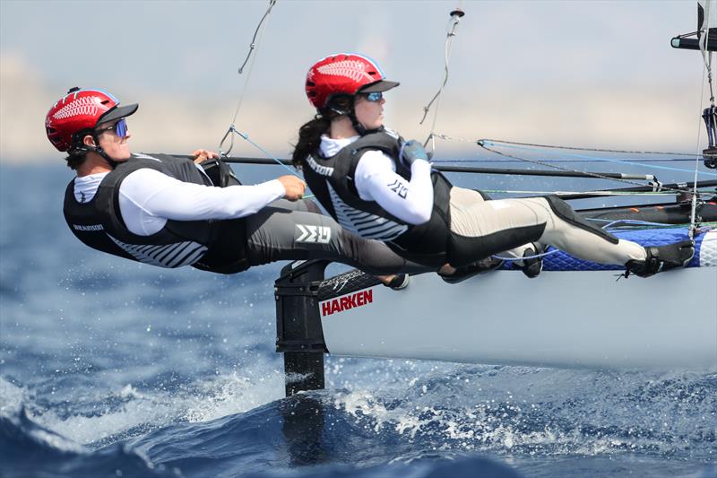 Micah Wilkinson/Erica Dawson (NZL) - Nacra 17 - Paris 2024 Olympic Sailing Test Event, Marseille, France - Day 3  - July 11, 2023 - photo © Sander van der Borch / World Sailing