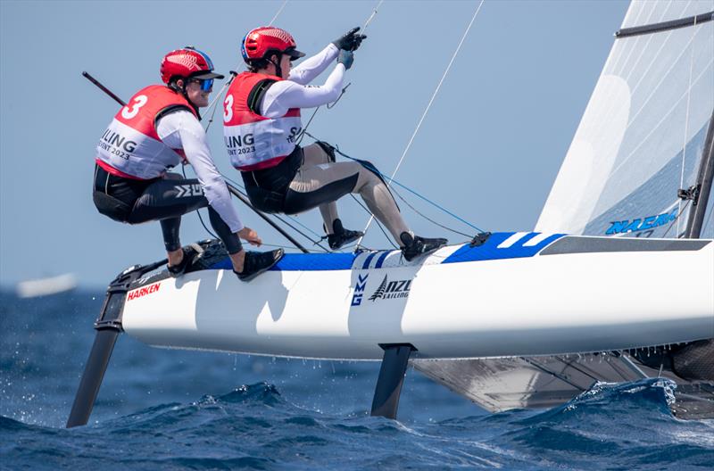 Micah Wilkinson/Erica Dawson (NZ) - Nacra 17 -  Paris 2024 Olympic Sailing Test Event, Marseille, France - Day 7 - July 15, 2023 - photo © Sander van der Borch / World Sailing