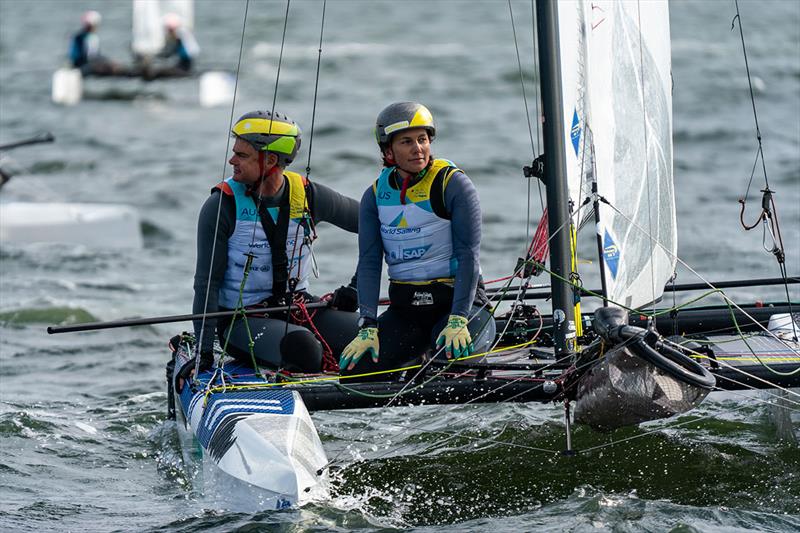 Darren Bundock and Lisa Darmanin - Allianz Sailing World Championships 2023 photo copyright Beau Outteridge taken at  and featuring the Nacra 17 class