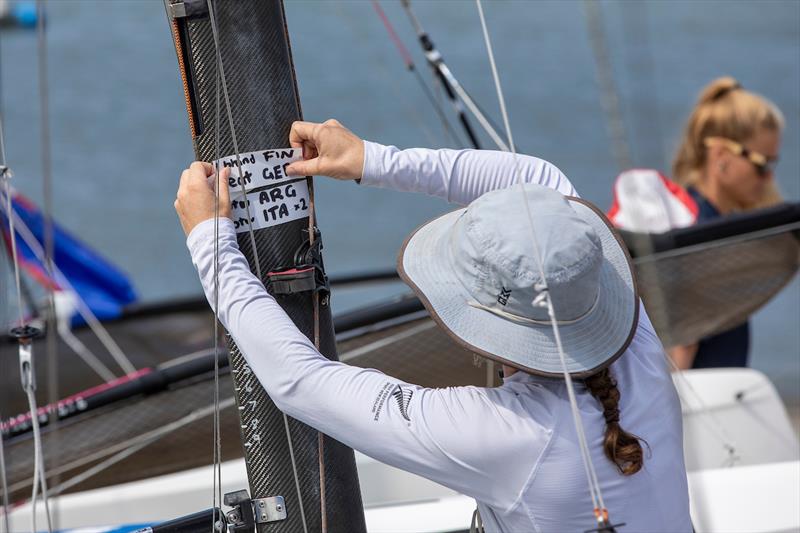 Erica Dawson posts their points situation - NZL - Nacra 17-  Day 7, 2023 Allianz Sailing World Championships, The Hague, August 17, 2023  - photo © Sailing Energy / World Sailing
