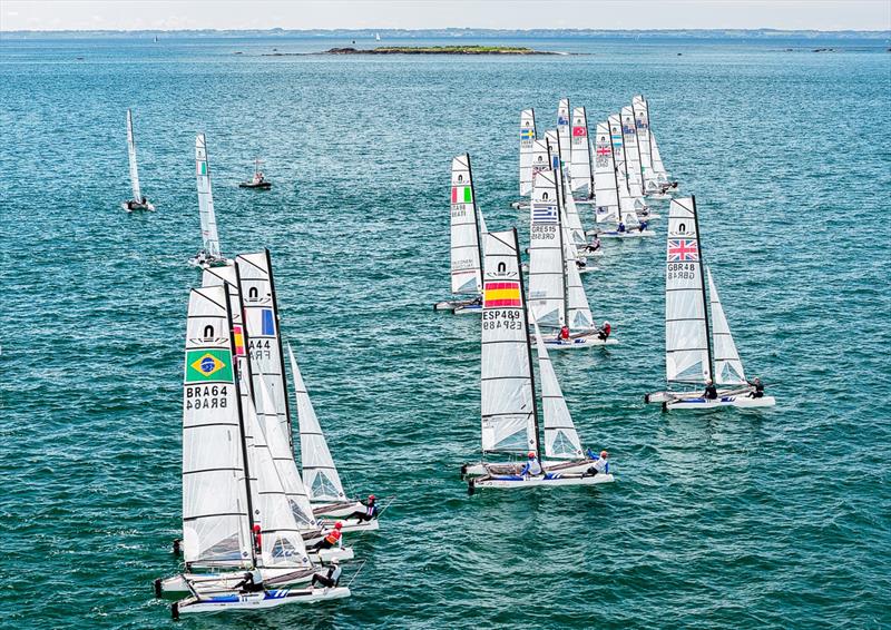 2026 49er, 49erFX & Nacra 17 Worlds at Quiberon Day 1 photo copyright Sailing Energy taken at Institut National du Nautisme and featuring the Nacra 17 class