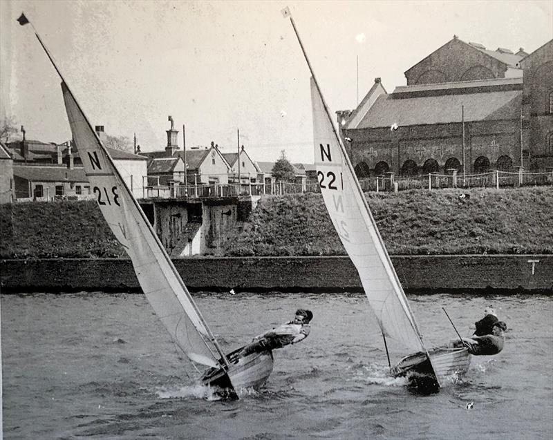 Michael Goffe, crewed by his younger brother Alan, sharped up his racing skills on the Thames. Here he is sailing N12 218, a Morgan Giles designed boat, just to leeward of 221, a Charles Currey 12 sailed by John Burgess and Jimmy Ledwith photo copyright A Garrett taken at  and featuring the National 12 class