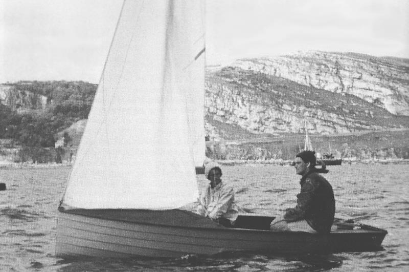 Mike and Helen Jackson in March Hare at Llandudno in the mid 1960s (a home-made boat, with home-made mast, sails and foils) - photo © Jackson family