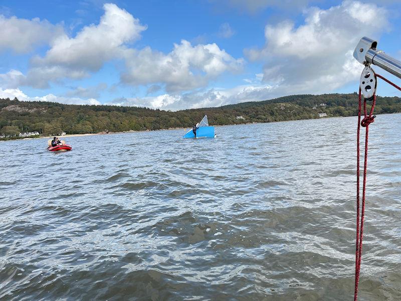 Solway Yacht Club Autumn Open - Philip David  recovering his capsized National 12 while crew Jacqui Massie (out of sight) enjoys her swim! Safety boat stands by photo copyright Margaret Purkis taken at Solway Yacht Club and featuring the National 12 class