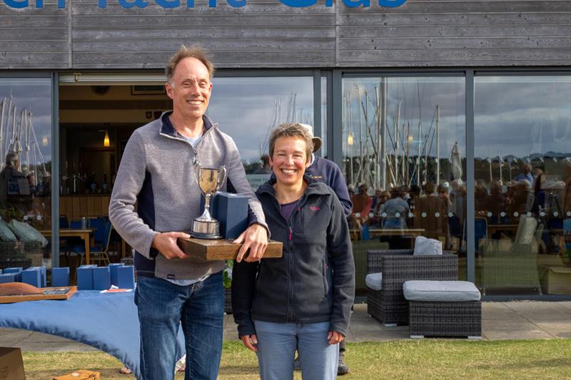 Winners of the Grand Pursuit Race with the Mary Deare trophy, Antony and Jo Gifford - N12 90th Anniversary at Royal Harwich YC - photo © Margaret Purkis
