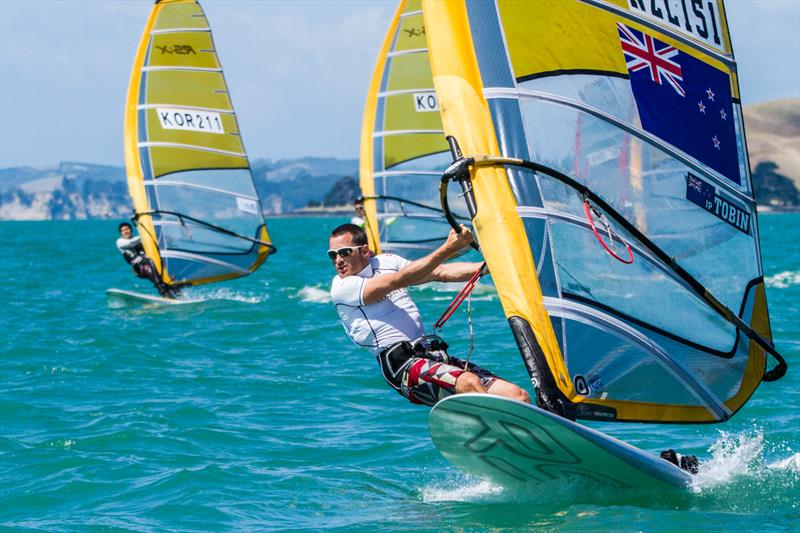 JP Tobin on day 3 of the Oceanbridge Sail Auckland Regatta photo copyright Oceanbridge Sail Auckland taken at Royal Akarana Yacht Club and featuring the RS:X class