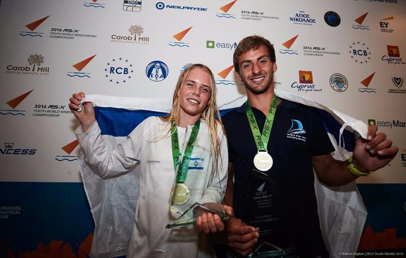 Katy Spychakov (ISR) and Yoav Omer (ISR) win the RS:X Youth Worlds at Limassol, Cyprus photo copyright Robert Hajduk / www.shuttersail.com taken at Limassol Nautical Club and featuring the RS:X class