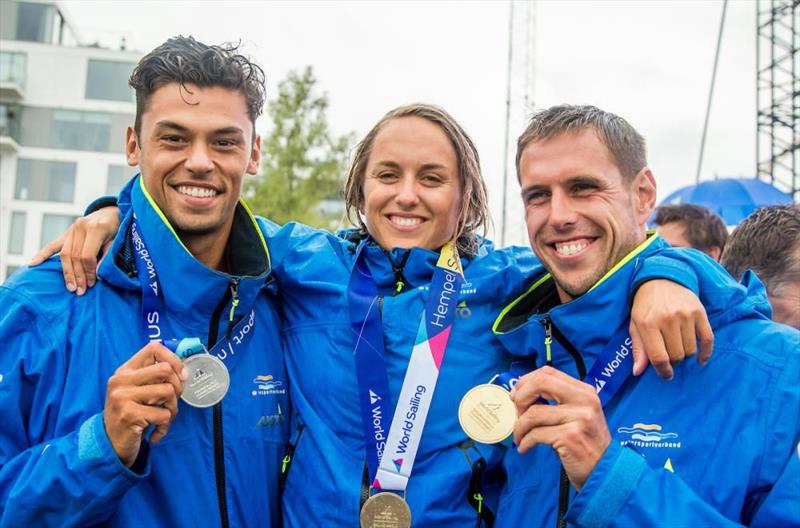 Dutch RS:X medalists at the Hempel Sailing World Championships Aarhus photo copyright Sailing Energy / World Sailing taken at Sailing Aarhus and featuring the RS:X class