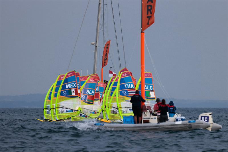 Men's RS:X start on Tokyo 2020 Olympic Sailing Competition Day 2 photo copyright Sailing Energy / World Sailing taken at  and featuring the RS:X class