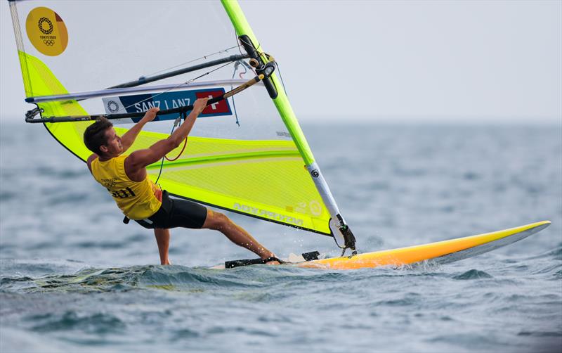 Mateo Sanz Lanz (SUI) in the Men's RS:X on Tokyo 2020 Olympic Sailing Competition Day 2 - photo © Sailing Energy / World Sailing